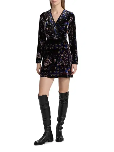 Farm Rio Women's Arabesque Mix Scarves Floral Velvet Wrap Minidress - Black | Thumbnail 2 Farm Rio Women's Arabesque Mix Scarves Floral Velvet Wrap Minidress - Black | Thumbnail 2