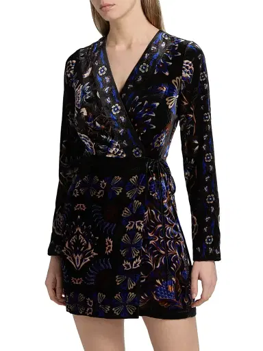 Farm Rio Women's Arabesque Mix Scarves Floral Velvet Wrap Minidress - Black | Thumbnail 3 Farm Rio Women's Arabesque Mix Scarves Floral Velvet Wrap Minidress - Black | Thumbnail 3