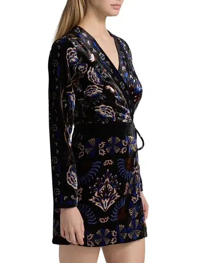 Farm Rio Women's Arabesque Mix Scarves Floral Velvet Wrap Minidress - Black | Thumbnail 4 Farm Rio Women's Arabesque Mix Scarves Floral Velvet Wrap Minidress - Black | Thumbnail 4