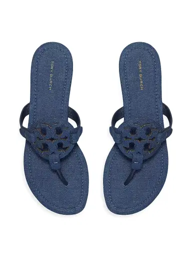 Tory Burch Women's Miller Cotton Denim Flat Sandals | Thumbnail 3 Tory Burch Women's Miller Cotton Denim Flat Sandals | Thumbnail 3