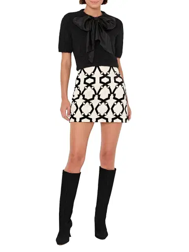 Milly Women's Jayla Flocked Velvet Lace Miniskirt - White Black | Thumbnail 2 Milly Women's Jayla Flocked Velvet Lace Miniskirt - White Black | Thumbnail 2