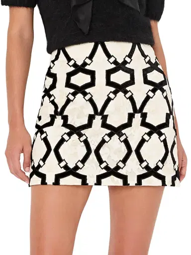 Milly Women's Jayla Flocked Velvet Lace Miniskirt - White Black | Thumbnail 4 Milly Women's Jayla Flocked Velvet Lace Miniskirt - White Black | Thumbnail 4