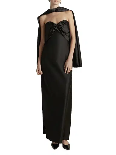 Marina Moscone Women's Satin Draped Bustier Dress - Garnet | Thumbnail 5 Marina Moscone Women's Satin Draped Bustier Dress - Garnet | Thumbnail 5