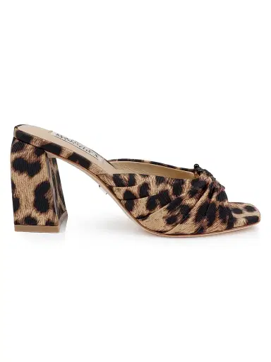 Badgley Mischka Women's Vayla Pleated Leather Sandals - Natural Leopard | Thumbnail 1 Badgley Mischka Women's Vayla Pleated Leather Sandals - Natural Leopard | Thumbnail 1