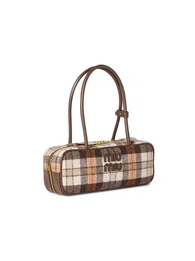 Miu Miu Women's Beau Plaid Top Handle Bag - Brown | Thumbnail 2 Miu Miu Women's Beau Plaid Top Handle Bag - Brown | Thumbnail 2