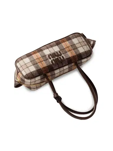Miu Miu Women's Beau Plaid Top Handle Bag - Brown | Thumbnail 4 Miu Miu Women's Beau Plaid Top Handle Bag - Brown | Thumbnail 4