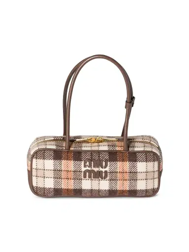 Miu Miu Women's Beau Plaid Top Handle Bag - Brown | Thumbnail 1 Miu Miu Women's Beau Plaid Top Handle Bag - Brown | Thumbnail 1
