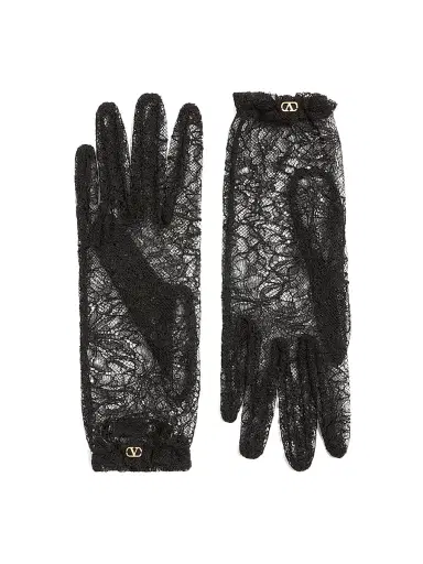 Valentino Garavani Women's Vlogo Signature Lace Gloves - Black Gold - Size 6 | Thumbnail 1 Valentino Garavani Women's Vlogo Signature Lace Gloves - Black Gold - Size 6 | Thumbnail 1