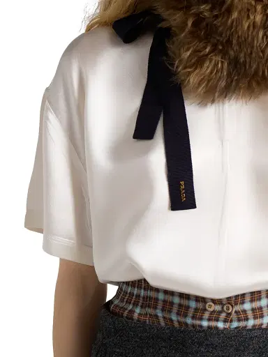 Prada Women's Short Sleeved Satin Top - White | Thumbnail 5 Prada Women's Short Sleeved Satin Top - White | Thumbnail 5