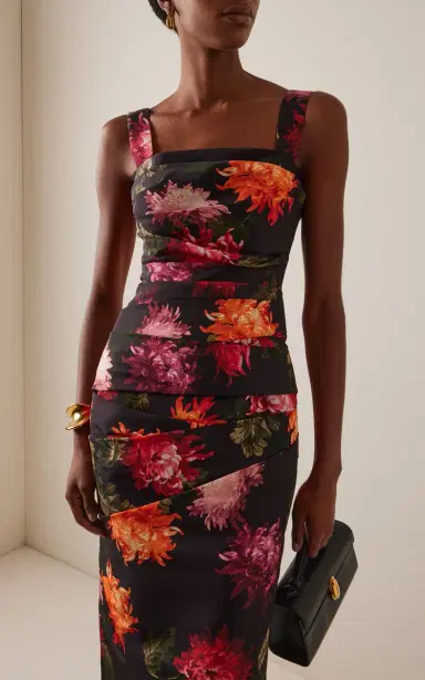 Carolina Herrera Pleated Floral Twill Midi Dress | Thumbnail 3 Carolina Herrera Pleated Floral Twill Midi Dress | Thumbnail 3