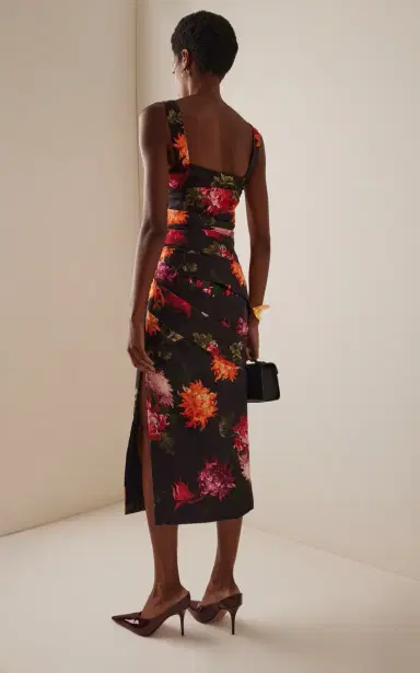 Carolina Herrera Pleated Floral Twill Midi Dress | Thumbnail 4 Carolina Herrera Pleated Floral Twill Midi Dress | Thumbnail 4