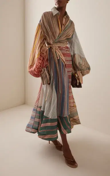 Zimmermann Rebellion Striped Linen-Silk Midi Wrap Shirt Dress | Thumbnail 2 Zimmermann Rebellion Striped Linen-Silk Midi Wrap Shirt Dress | Thumbnail 2