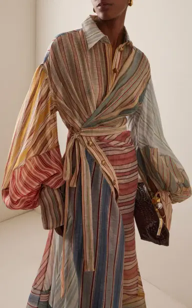 Zimmermann Rebellion Striped Linen-Silk Midi Wrap Shirt Dress | Thumbnail 3 Zimmermann Rebellion Striped Linen-Silk Midi Wrap Shirt Dress | Thumbnail 3