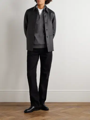 Zegna Leather-Trimmed Oasi Cashmere Half-Zip Sweater - Men | Thumbnail 2 Zegna Leather-Trimmed Oasi Cashmere Half-Zip Sweater - Men | Thumbnail 2