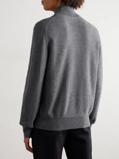 Zegna Leather-Trimmed Oasi Cashmere Half-Zip Sweater - Men | Thumbnail 4 Zegna Leather-Trimmed Oasi Cashmere Half-Zip Sweater - Men | Thumbnail 4