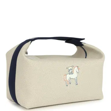 HERMÈS Hermes Bride A Brac Cabriole GM Gris Perle and Bleu Canvas Palladium Hardware | Thumbnail 2 HERMÈS Hermes Bride A Brac Cabriole GM Gris Perle and Bleu Canvas Palladium Hardware | Thumbnail 2