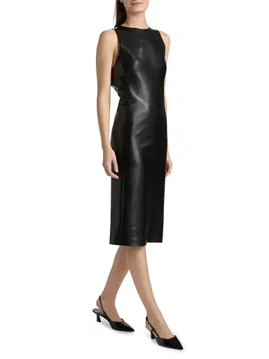 ALICE + OLIVIA Women's Wynell Velvet Bow-Detail Faux-Leather Midi-Dress - Black | Thumbnail 2 ALICE + OLIVIA Women's Wynell Velvet Bow-Detail Faux-Leather Midi-Dress - Black | Thumbnail 2