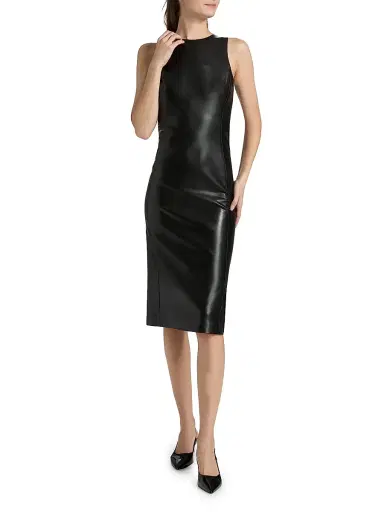 ALICE + OLIVIA Women's Wynell Velvet Bow-Detail Faux-Leather Midi-Dress - Black | Thumbnail 3 ALICE + OLIVIA Women's Wynell Velvet Bow-Detail Faux-Leather Midi-Dress - Black | Thumbnail 3