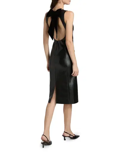 ALICE + OLIVIA Women's Wynell Velvet Bow-Detail Faux-Leather Midi-Dress - Black | Thumbnail 5 ALICE + OLIVIA Women's Wynell Velvet Bow-Detail Faux-Leather Midi-Dress - Black | Thumbnail 5
