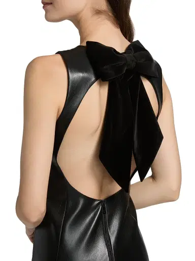 ALICE + OLIVIA Women's Wynell Velvet Bow-Detail Faux-Leather Midi-Dress - Black | Thumbnail 6 ALICE + OLIVIA Women's Wynell Velvet Bow-Detail Faux-Leather Midi-Dress - Black | Thumbnail 6