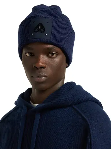 Moose Knuckles Men's Neige Wool Beanie - Navy | Thumbnail 2 Moose Knuckles Men's Neige Wool Beanie - Navy | Thumbnail 2