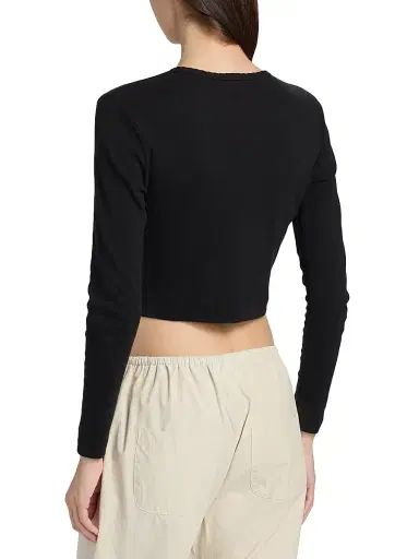 LESET Women's Pointelle-Knit Crop Cardigan - Black - Size XL | Thumbnail 5 LESET Women's Pointelle-Knit Crop Cardigan - Black - Size XL | Thumbnail 5