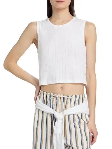 Leset Women's Pointelle Sleeveless Crewneck Top - White | Thumbnail 3 Leset Women's Pointelle Sleeveless Crewneck Top - White | Thumbnail 3