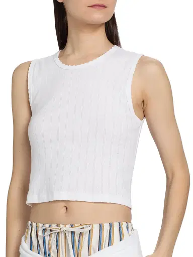 Leset Women's Pointelle Sleeveless Crewneck Top - White | Thumbnail 6 Leset Women's Pointelle Sleeveless Crewneck Top - White | Thumbnail 6