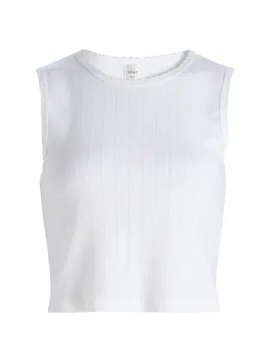 Leset Women's Pointelle Sleeveless Crewneck Top - White | Thumbnail 1 Leset Women's Pointelle Sleeveless Crewneck Top - White | Thumbnail 1