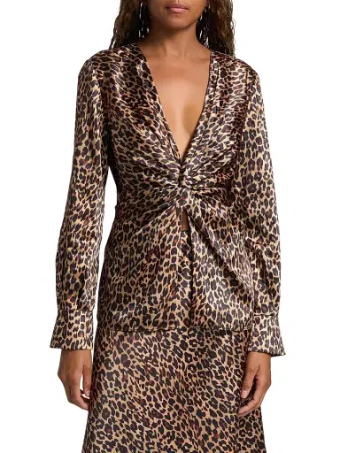Toccin Women's Lauren Leopard-Print Satin Twist-Front Blouse - Leopard | Thumbnail 3 Toccin Women's Lauren Leopard-Print Satin Twist-Front Blouse - Leopard | Thumbnail 3