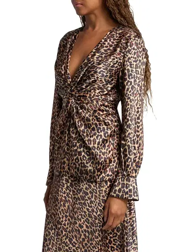 Toccin Women's Lauren Leopard-Print Satin Twist-Front Blouse - Leopard | Thumbnail 4 Toccin Women's Lauren Leopard-Print Satin Twist-Front Blouse - Leopard | Thumbnail 4
