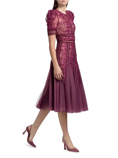 Bronx and Banco Women's Megan Lace & Tulle Midi-Dress - Burgundy | Thumbnail 2 Bronx and Banco Women's Megan Lace & Tulle Midi-Dress - Burgundy | Thumbnail 2