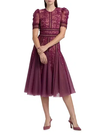Bronx and Banco Women's Megan Lace & Tulle Midi-Dress - Burgundy | Thumbnail 3 Bronx and Banco Women's Megan Lace & Tulle Midi-Dress - Burgundy | Thumbnail 3