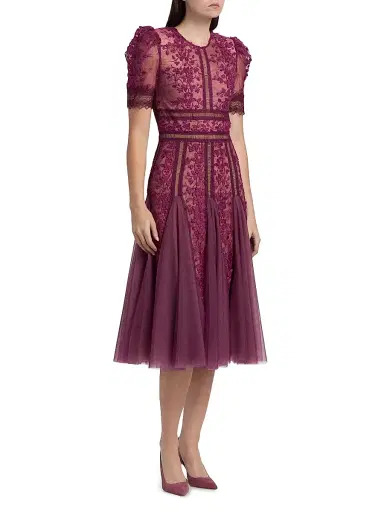 Bronx and Banco Women's Megan Lace & Tulle Midi-Dress - Burgundy | Thumbnail 4 Bronx and Banco Women's Megan Lace & Tulle Midi-Dress - Burgundy | Thumbnail 4