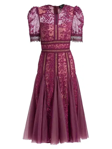 Bronx and Banco Women's Megan Lace & Tulle Midi-Dress - Burgundy | Thumbnail 1 Bronx and Banco Women's Megan Lace & Tulle Midi-Dress - Burgundy | Thumbnail 1