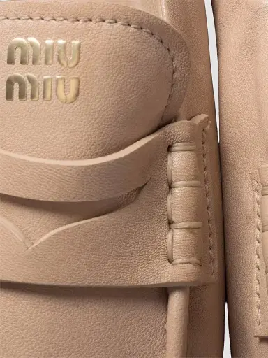 Miu Miu Women's Ruches Nappa Leather Loafers - Beige Khaki | Thumbnail 2 Miu Miu Women's Ruches Nappa Leather Loafers - Beige Khaki | Thumbnail 2