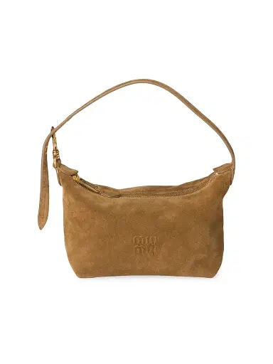 Miu Miu Women's Suede Pouch Top Handle Bag - Beige | Thumbnail 1 Miu Miu Women's Suede Pouch Top Handle Bag - Beige | Thumbnail 1