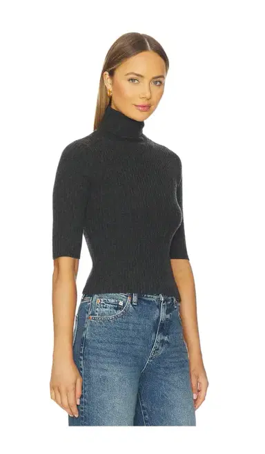 Autumn Cashmere Cropped Elbow Sleeve Rib Turtleneck Top | Thumbnail 2 Autumn Cashmere Cropped Elbow Sleeve Rib Turtleneck Top | Thumbnail 2