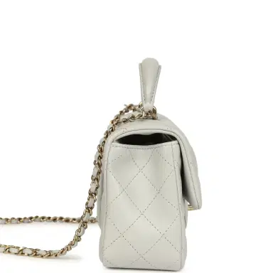 Chanel Chanel Mini Rectangular Flap Bag with Top Handle Light Grey Lambskin Light Gold Hardware | Thumbnail 3 Chanel Chanel Mini Rectangular Flap Bag with Top Handle Light Grey Lambskin Light Gold Hardware | Thumbnail 3