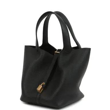 HERMÈS Hermes Picotin Lock 22 Black Clemence Gold Hardware | Thumbnail 1 HERMÈS Hermes Picotin Lock 22 Black Clemence Gold Hardware | Thumbnail 1