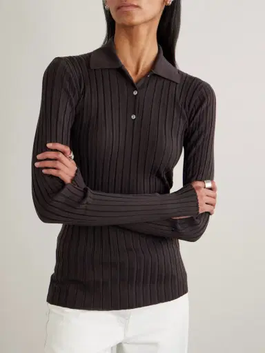 Calvin Klein Collection Amber Ribbed Wool Polo Sweater | Thumbnail 3 Calvin Klein Collection Amber Ribbed Wool Polo Sweater | Thumbnail 3