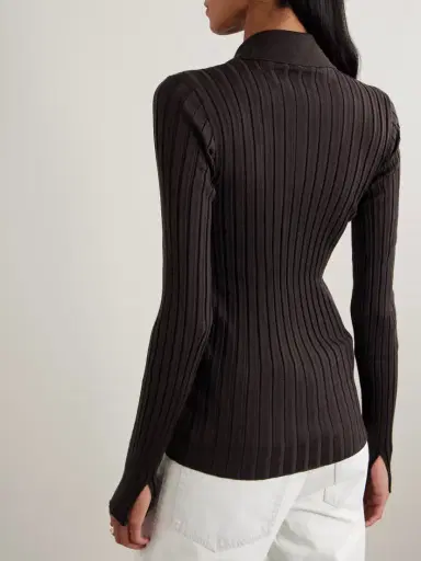 Calvin Klein Collection Amber Ribbed Wool Polo Sweater | Thumbnail 4 Calvin Klein Collection Amber Ribbed Wool Polo Sweater | Thumbnail 4