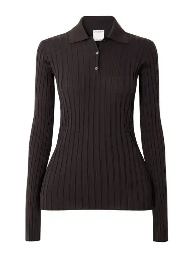 Calvin Klein Collection Amber Ribbed Wool Polo Sweater | Thumbnail 1 Calvin Klein Collection Amber Ribbed Wool Polo Sweater | Thumbnail 1