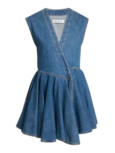 Alaïa Sleeveless Denim Wrap Dress | Thumbnail 1 Alaïa Sleeveless Denim Wrap Dress | Thumbnail 1