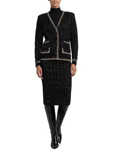 Veronica Beard Women's Ceriani Sequined Metallic Knit Jacket - Black | Thumbnail 2 Veronica Beard Women's Ceriani Sequined Metallic Knit Jacket - Black | Thumbnail 2