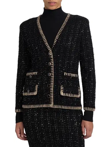 Veronica Beard Women's Ceriani Sequined Metallic Knit Jacket - Black | Thumbnail 3 Veronica Beard Women's Ceriani Sequined Metallic Knit Jacket - Black | Thumbnail 3