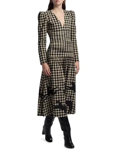 Carolina K Women's Malika Check Cotton Drop-Waist Midi-Dress - Black Plaid | Thumbnail 2 Carolina K Women's Malika Check Cotton Drop-Waist Midi-Dress - Black Plaid | Thumbnail 2