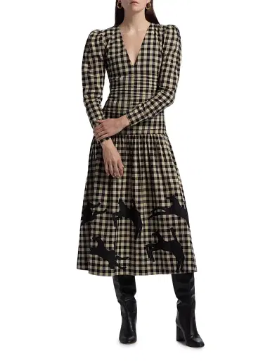 Carolina K Women's Malika Check Cotton Drop-Waist Midi-Dress - Black Plaid | Thumbnail 3 Carolina K Women's Malika Check Cotton Drop-Waist Midi-Dress - Black Plaid | Thumbnail 3