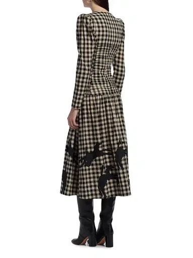 Carolina K Women's Malika Check Cotton Drop-Waist Midi-Dress - Black Plaid | Thumbnail 5 Carolina K Women's Malika Check Cotton Drop-Waist Midi-Dress - Black Plaid | Thumbnail 5