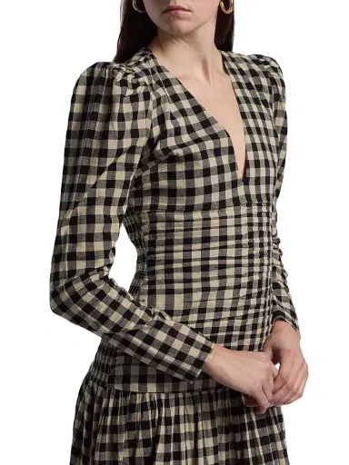 Carolina K Women's Malika Check Cotton Drop-Waist Midi-Dress - Black Plaid | Thumbnail 6 Carolina K Women's Malika Check Cotton Drop-Waist Midi-Dress - Black Plaid | Thumbnail 6
